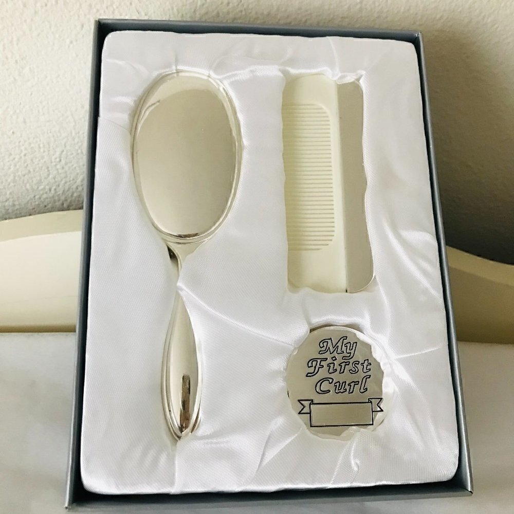 Stephan Baby Silver Keepsake Gift Set Girl My First Curl Brush and Comb